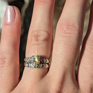 Antique 1920s Women's 14k white and yellow gold diamond Ring Set